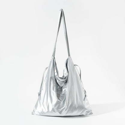 Sac à bandoulière en aluminium pour femmes, sac de loisirs littéraire plissé pour célébrité d'internet, cordon de serrage