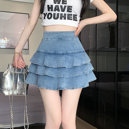 Elastic High Waist Layer Cake Dress Denim Design