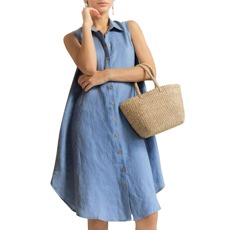 Women's Fashion Solid Color Loose Shirt Dress