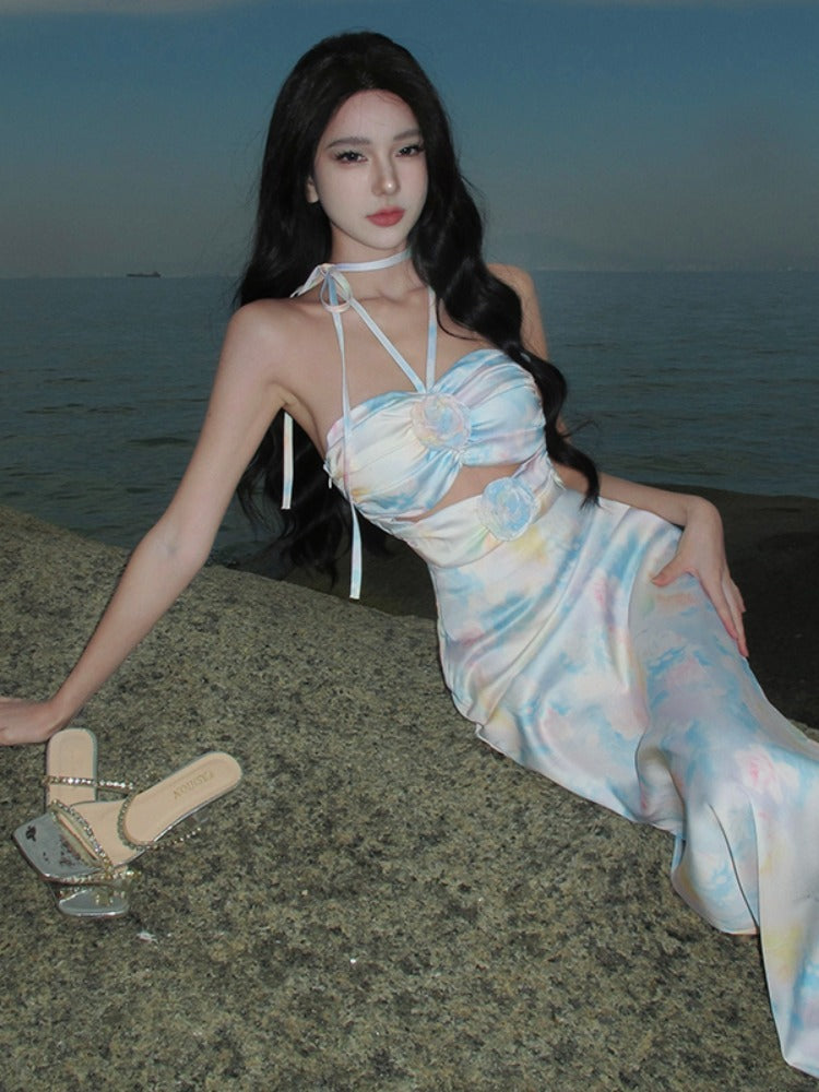 Sanya Wear Halter Rose Sling Seaside Holiday Dress