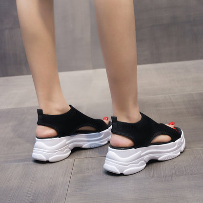 Sandales confortables tricotées à semelles épaisses, nouveau Style tendance, plateforme de sport, pieds non fatigués