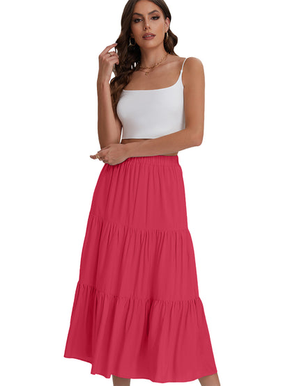 Women's Elastic High Waist Long Skirt Drawstring A- Line