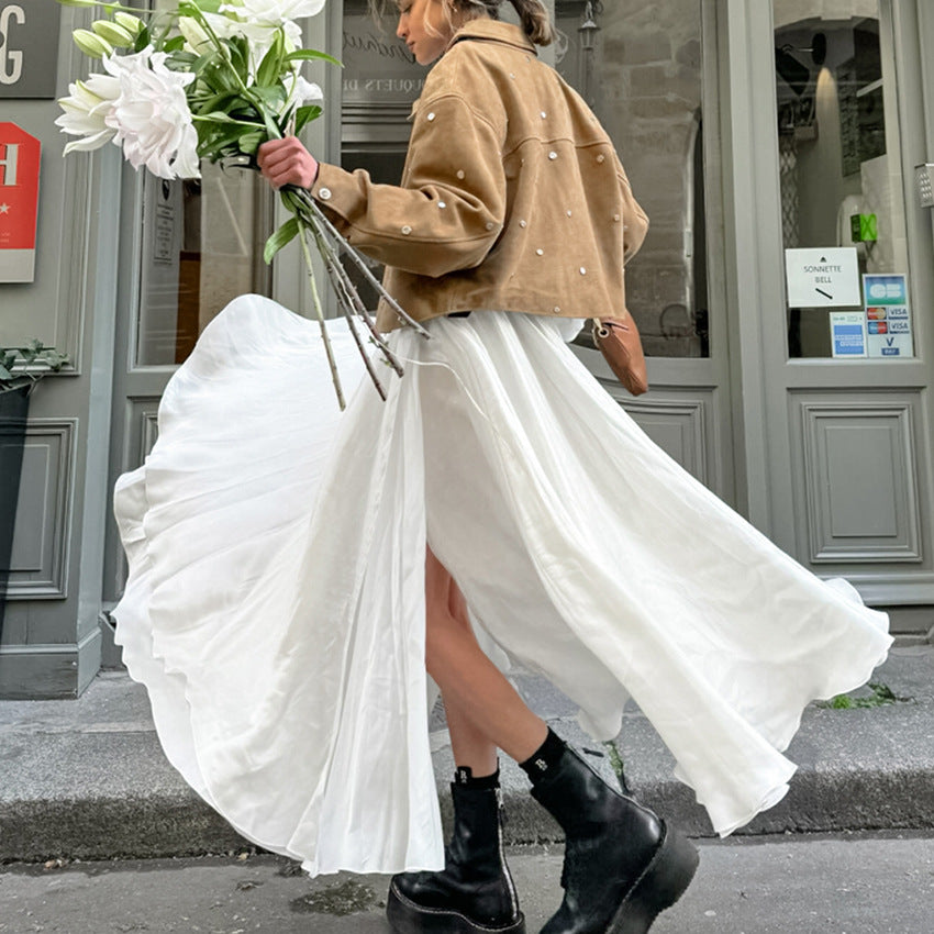 Jupe drapée d'été en Satin de haute qualité à ourlet large pour femmes