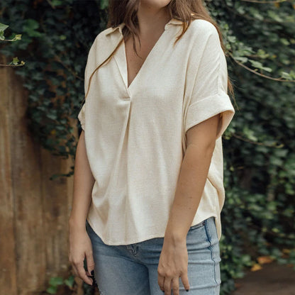 Camisa de lino de algodón informal y cómoda para mujer