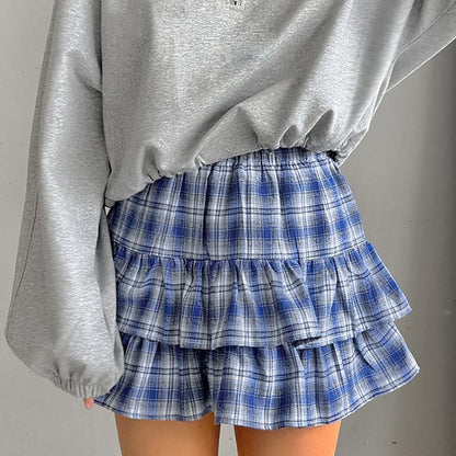 Women's Cotton Blue Plaid Skirt