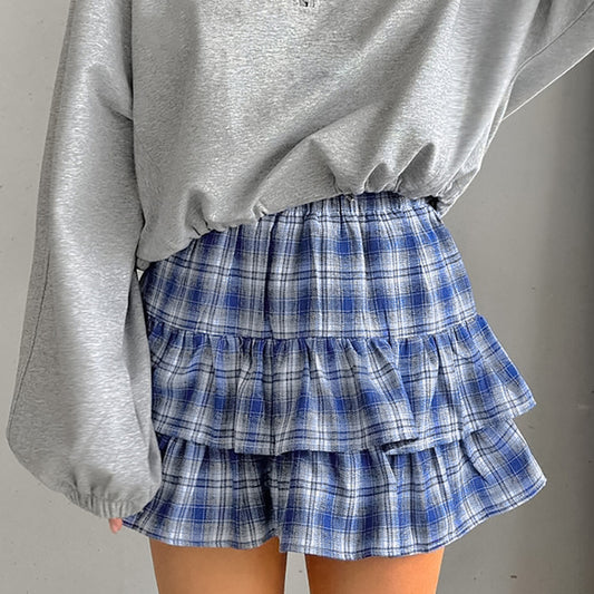 Women's Cotton Blue Plaid Skirt