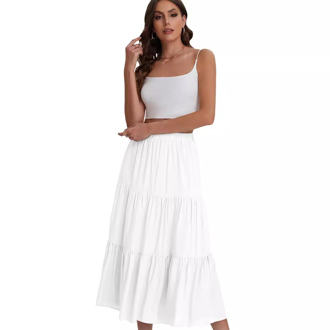 Women's Elastic High Waist Long Skirt Drawstring A- Line