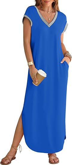 Women's Short-sleeved Dress V-neck Slit Loose