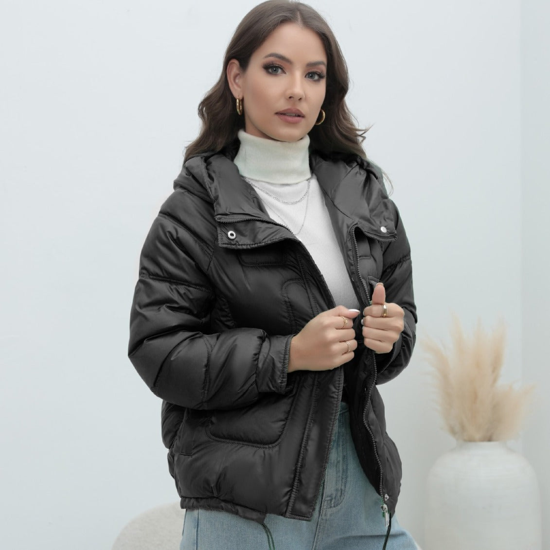 Manteau rembourré en coton pour femmes, épais, couleur vive, col montant