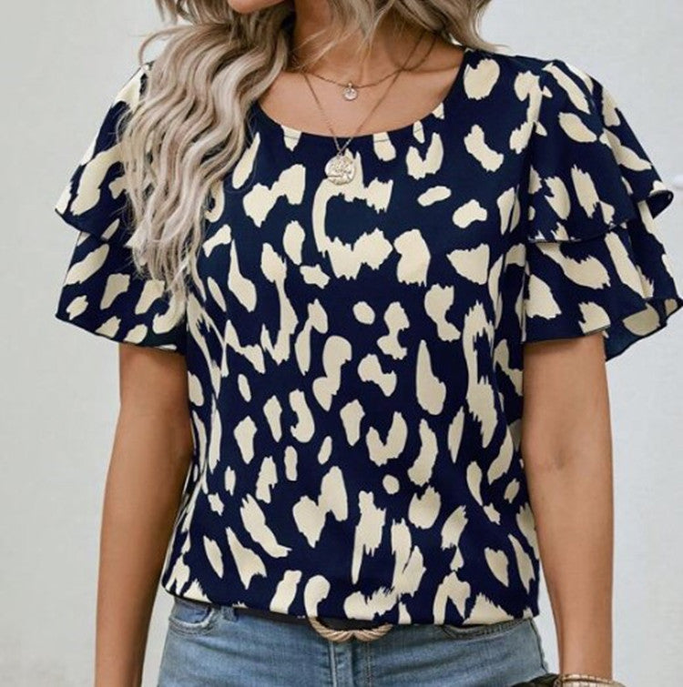 Pullover Round Neck Printed Loose Casual Short Sleeve