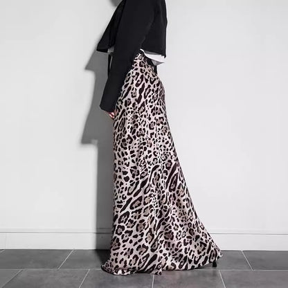 Vestido largo con estampado de leopardo de moda para mujer con cintura alta y caída