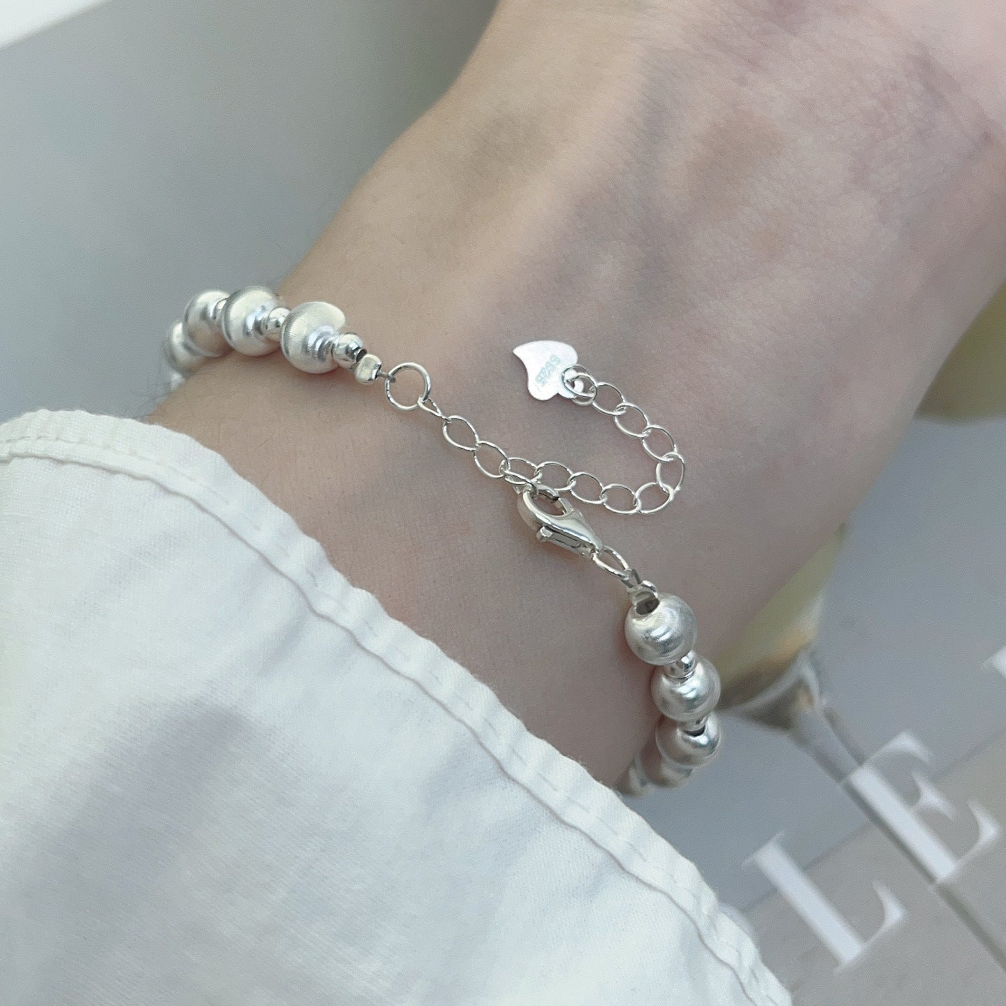 Bracelet en perles œil de chat laser pour femme en argent sterling