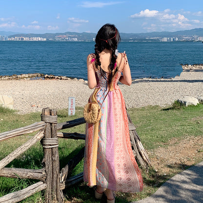 Vestido bohemio E398 con tirantes de viento