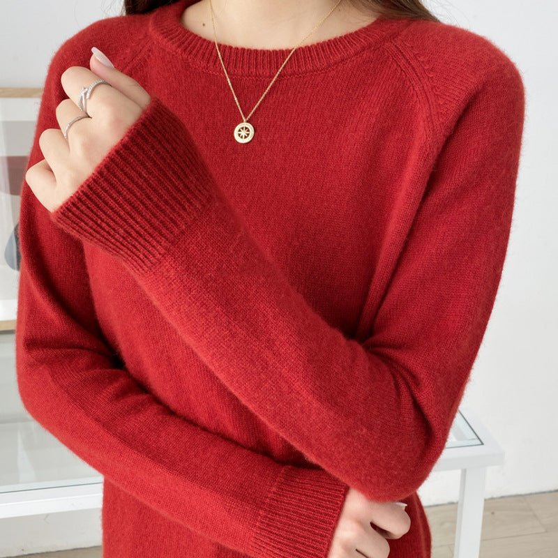 Women's Fashionable Simple Solid Color Round Neck Sweater