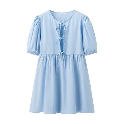 Robe chemise mi-longue de couleur unie à laçage pour femme