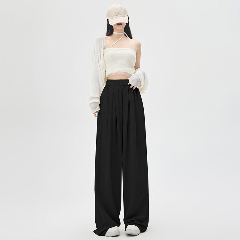 Texture Washed Cotton Wide-leg Pants Draping Effect Casual Straight-leg