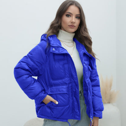 Manteau rembourré en coton pour femmes, épais, couleur vive, col montant