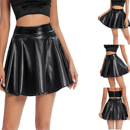 Women's Fashion High Waist Mini Glossy Stretch Flare Skirt