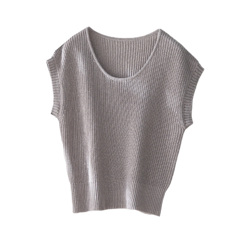 Round Neck Short Sleeve Linen Knitwear Women's Clothing