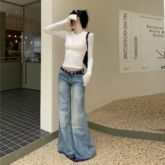 American High Waist Mopping Denim Trousers