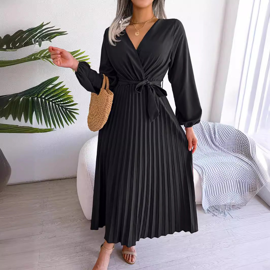 Robe de tempérament Style ethnique bohème, jupe plissée à col en v croisé