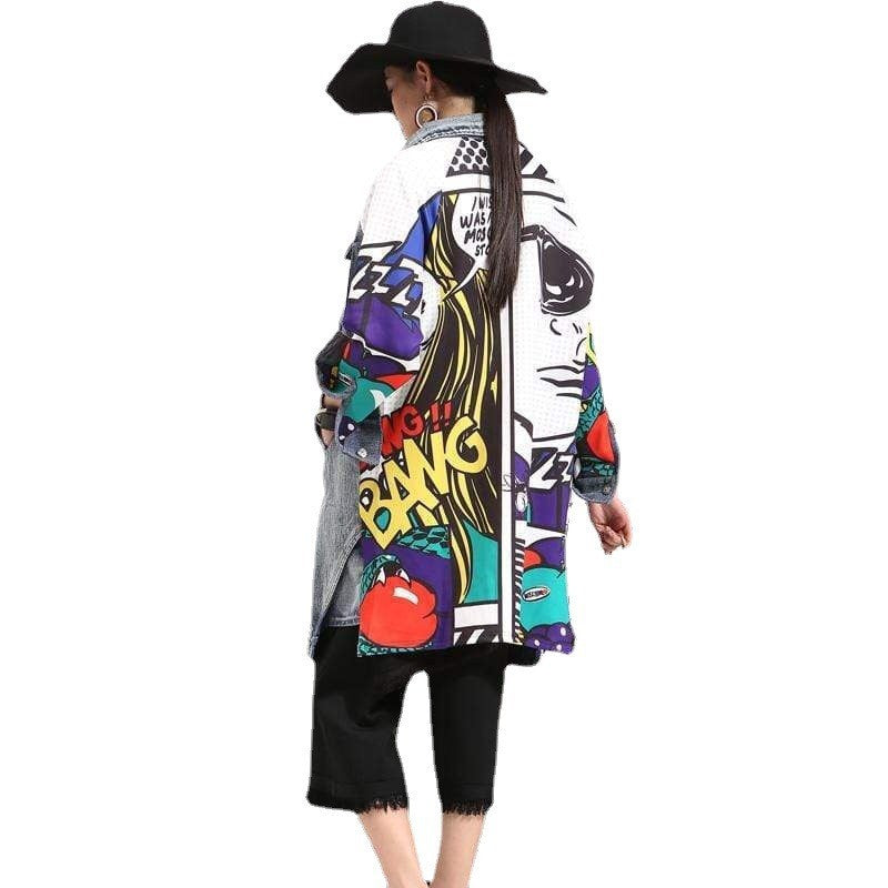 Women's Denim Trench Coat Fashion Image Drawing Creative