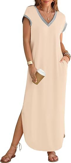 Women's Short-sleeved Dress V-neck Slit Loose