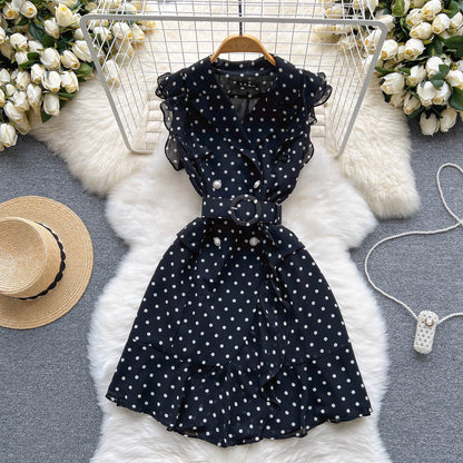 Cold Style Suit Collar Polka Dot Dress