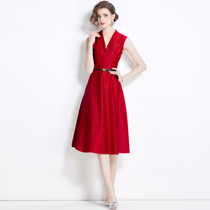 Young Adult Lady Like Woman Style Red Sleeveless Dress