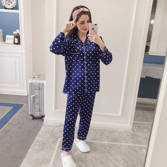 Women's Cartoon Printed Stretch Long Sleeve Trousers Pajamas Two-piece Set