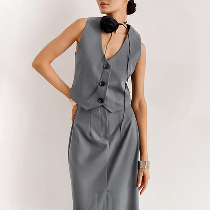 Fashion Gray Skirt Suit For Women