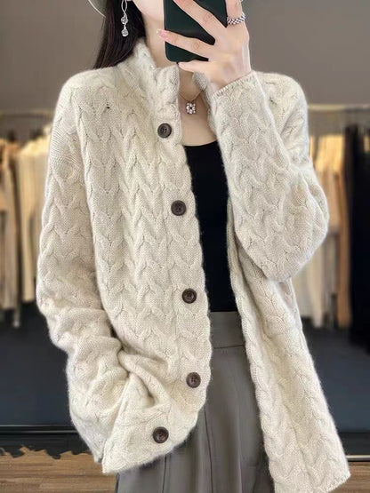 Women's Loose Stand Collar Long Sleeve Knitted Sweater