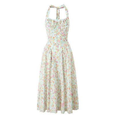 Vestido halter floral francés de moda para mujer