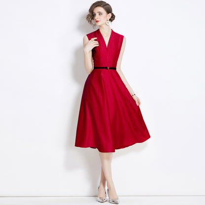 Young Adult Lady Like Woman Style Red Sleeveless Dress