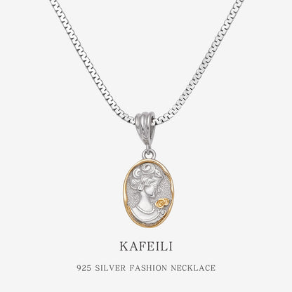 925 Silver Necklace Female Gold And Silver Contrast Color Portrait Texture French Entry Lux Special-interest Design