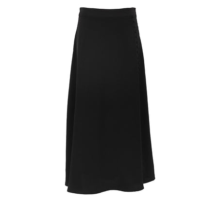 French High Waist Slit Black Satin Skirt