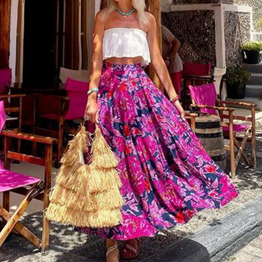 Fashionable Printed Bohemian Waist Midi Skirt