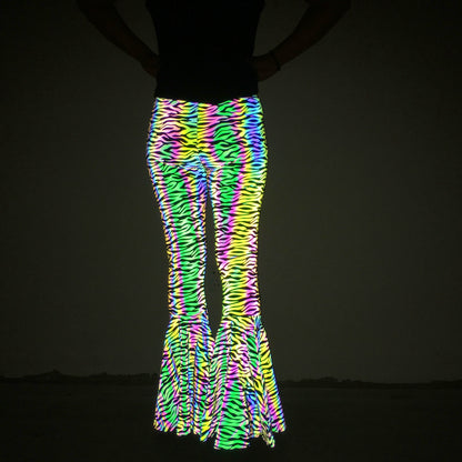 Colorful Reflective Bell-bottom Pants Women's High Waist Wide Leg Trousers