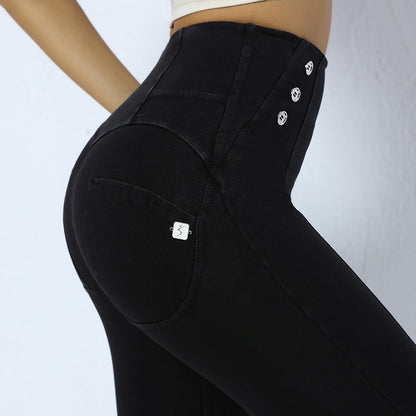 Pantalon de Yoga slim avec boutons latéraux, pantalon de Fitness pour femmes