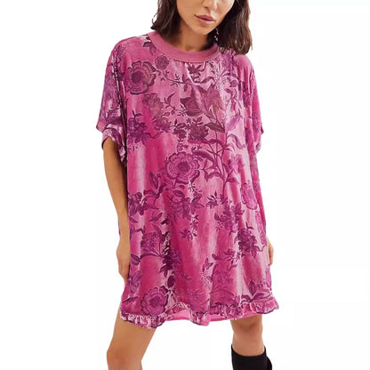 Women's Retro Dress Round Neck Short Sleeve Floral