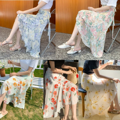 Jupe florale Style vacances, robe en mousseline de soie, une pièce à volants