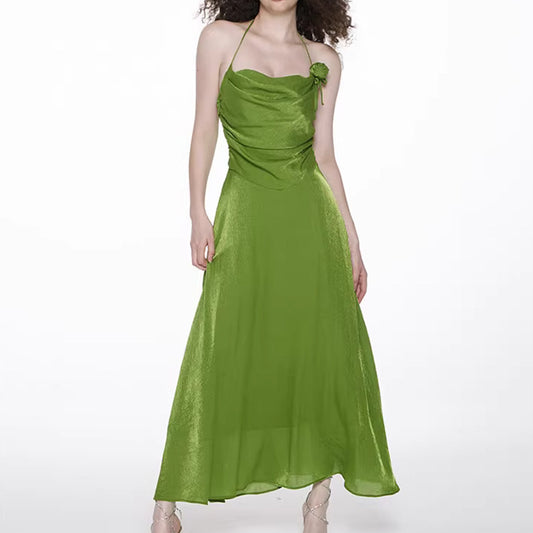 Satin Halter Long Sling Dress Women