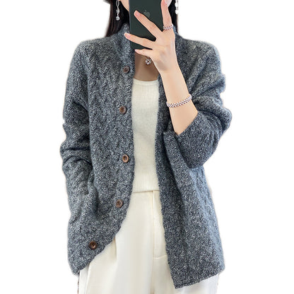 Women's Loose Stand Collar Long Sleeve Knitted Sweater