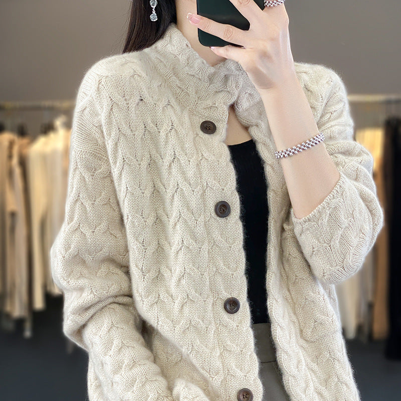 Women's Loose Stand Collar Long Sleeve Knitted Sweater