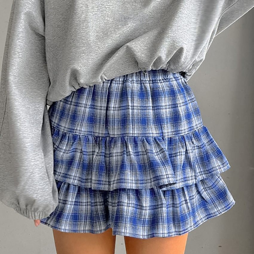 Women's Cotton Blue Plaid Skirt