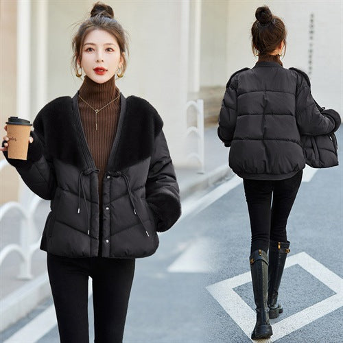 Down Cotton-padded Coat Mink Fur Stitching Warm Coat For Women