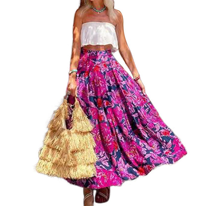 Fashionable Printed Bohemian Waist Midi Skirt