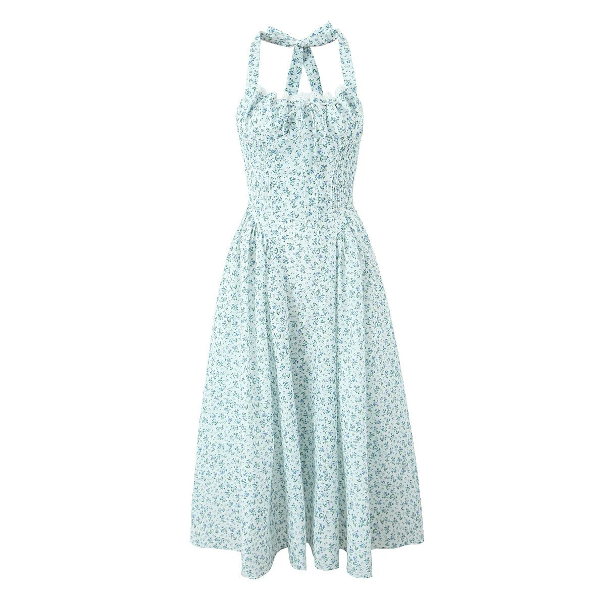 Vestido halter floral francés de moda para mujer