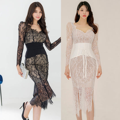 Sheath Slit Lace Dress Women