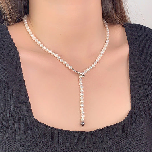 925 Sterling Silver Simple High-grade Necklace Female Shijia Shell Pearls Special-interest Design Pull-up